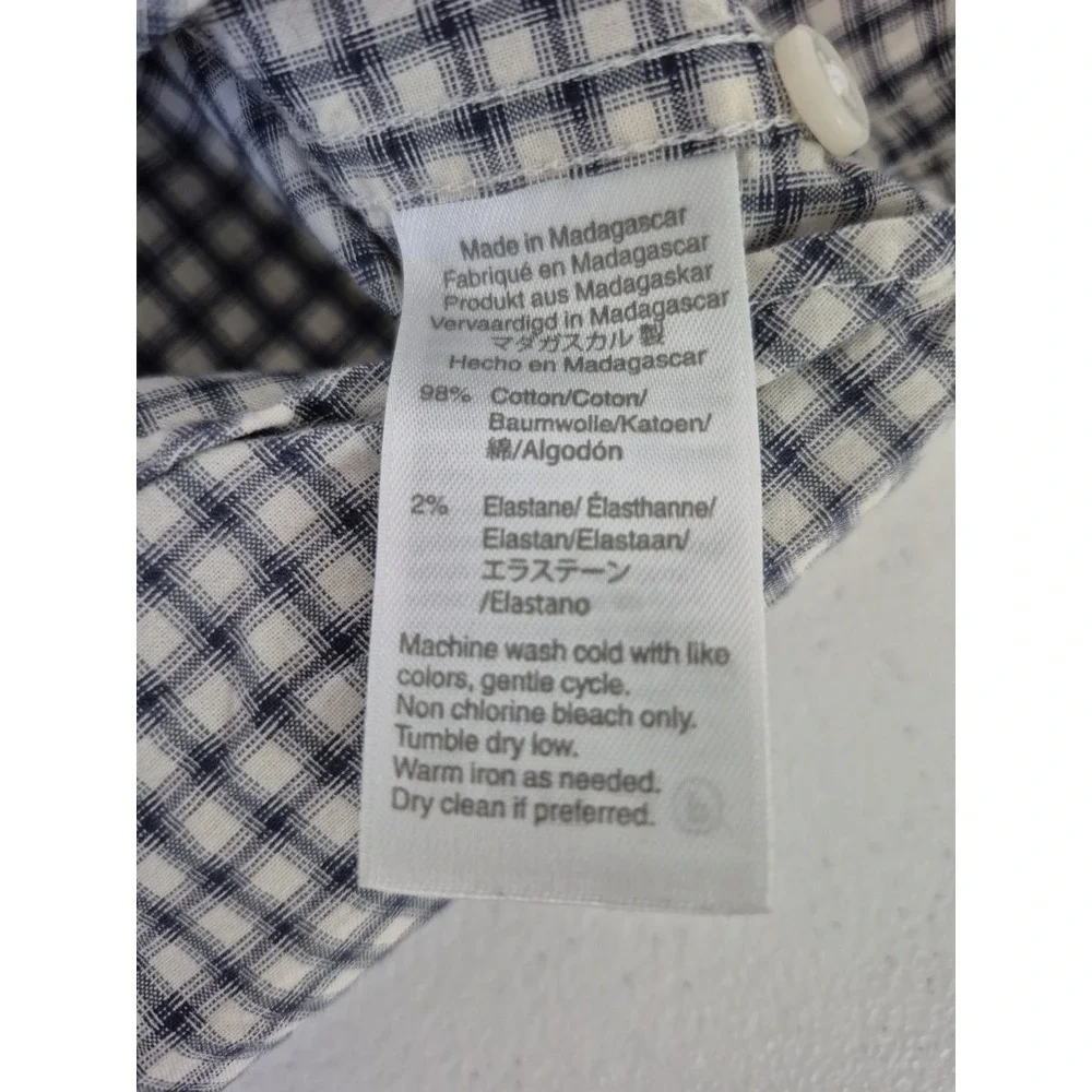 J Crew Shirt Mens Large Gray Gingham‎ Check Slim Stretch Secret Wash Shirting